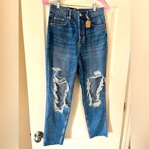 New! H&M Divided Mom Jeans, High Rise Distressed Jeans Size 4 Ankle